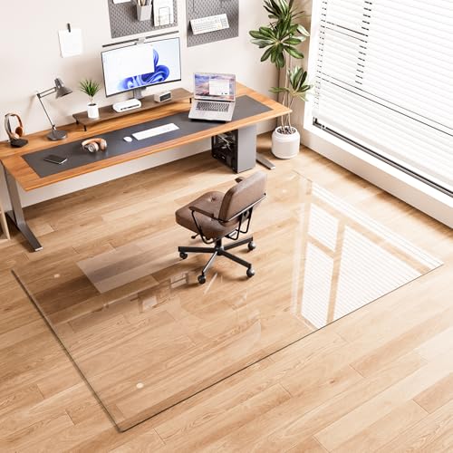 Tempered Glass Chair Mat for Carpet, 48"x72" Floor Mat for Office Chair with Round Corner, Desk Chair Mat for Rolling Chair/Hardwood Floor- with 6 Anti-Slip Pads - size: 48x72