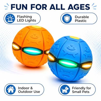 2 Pack Magic Transforming Pop-Up Ball with 6 LED Lights, 2-in-1 Flying Disc and Bouncy Ball Toy, Glow in the Dark Outdoor Game, Light Up Toss and Catch Sports Toy for Kids, Party & Birthday Favors