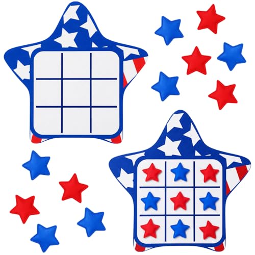 Reallnaive 2 Set 4th of July Tic Tac Toe Game Include 2 Pcs USA Star Shaped Mats 20 Star Bean Bags Toss Patriotic Party Activities for Adults Family Indoor Outdoor Memorial Day Party Game - style: 4th of July