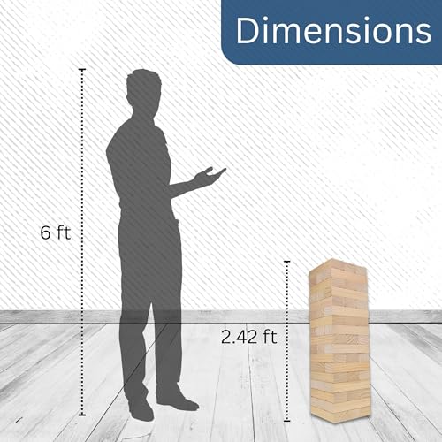 WE Games Giant Wooden Tumbling Tower Game – 29 inches Tall (2.42 feet), 51 Total Blocks, Wooden Blocks Stacking Game, Carry Tote, Perfect Outdoor Games for Adults and Family, Backyard Gatherings