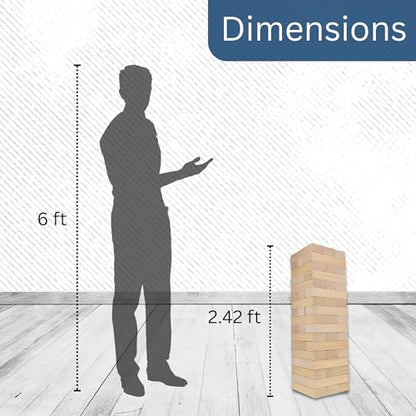WE Games Giant Wooden Tumbling Tower Game – 29 inches Tall (2.42 feet), 51 Total Blocks, Wooden Blocks Stacking Game, Carry Tote, Perfect Outdoor Games for Adults and Family, Backyard Gatherings