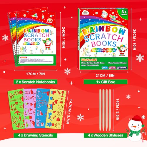 ZMLM Scratch Paper Art Craft: 2 Pack Rainbow Scratch Set for 3 4 5 6 7 8 9 10 Years Old Girls Boys Students Drawing Coloring Black Magic Art Supplies Kits Gifts School Birthday Party Toys(Christmas) - style: Christmas