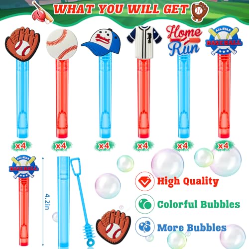 Winrayk Baseball Party Favors, 24Pcs Baseball Themed Mini Bubble Wands for Kids Bubbles Bulk with Detachable Topper (6 Styles), Birthday Gift Classroom Prizes Girl Boys Sports Goody Bag Stuffer Supply - style: Baseball