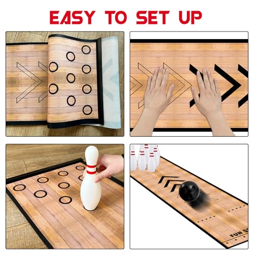 Mini Bowling Set Indoor Outdoor Indoor Bowling Set with Guide Arrow Mat Gold and Silver Medal Backpack Dispensing Suitable for Family Friends Family Party Entertainment