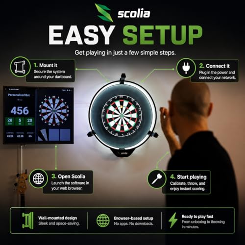 Scolia Automatic Darts Scoring Systems for Steel Tip Darts: Play Games & Tournaments Online or in-Person with Reliable Automated Chalking & Calling - style: Home-V2