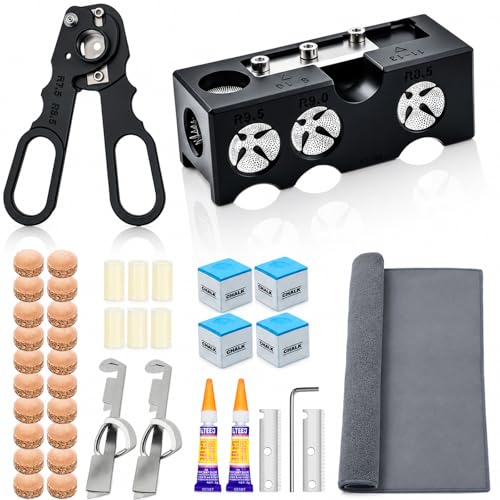 Pool Cue Tips Replacement Kit, 13mm Pool Stick Tips Replacement Kit Billiards Cue Tips Shaper Tools, Pool Cue Replacement Tips Repair Kit Billiard Pool Accessories - style: 11 in 1 shaper tool