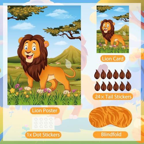 PLULON Pin The Tail on The Lion Party Game Kids Lion Games Poster with Tail Stickers for for Lion Party Favors Boys Birthday Party Supplies Party Decorations - style: Lion