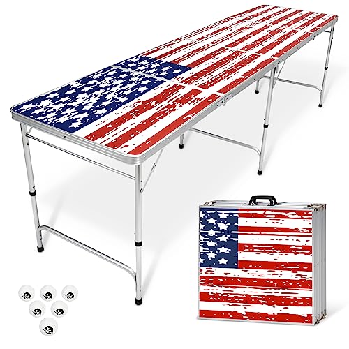 GoPong 8 Foot Portable Beer Pong/Tailgate Tables (Black, Football, American Flag, or Custom Dry Erase) - color: American Flag