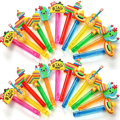 Winrayk Cinco de Mayo Party Favors, 24Pcs Fiesta Mexican Mini Bubble Wands for Kids Bubbles Bulk with Detachable Topper, 6 Styles & Colors (Taco Maraca Llama Cactus Guitar Sombrero), Goody Bag Stuffer - style: Cinco de Mayo