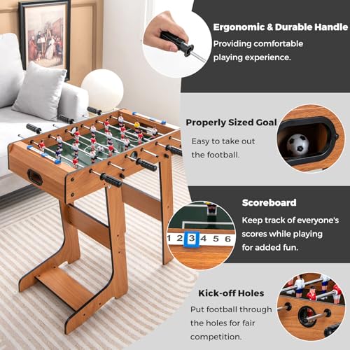 KOTEK Folding Foosball Table, 27 Inch Football Game Table with 2 Mini Balls, Soccer Table Game for Kids Adults Family Game Night, Space Saving for Indoor Game Room Home