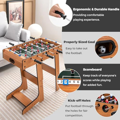 KOTEK Folding Foosball Table, 27 Inch Football Game Table with 2 Mini Balls, Soccer Table Game for Kids Adults Family Game Night, Space Saving for Indoor Game Room Home