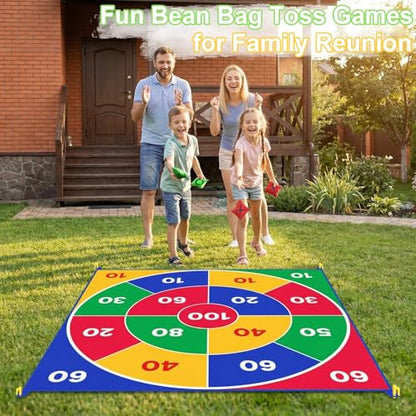 2-in-1 Giant Tic Tac Toe Game Bean Bag Toss Games, 4.5FT Double-Sided Large Tic Tac Toe Game with 10 Pcs Bean Bags, Outdoor Games for Adults and Family Lawn Yard Carnival Field Day Party - color: Colorful