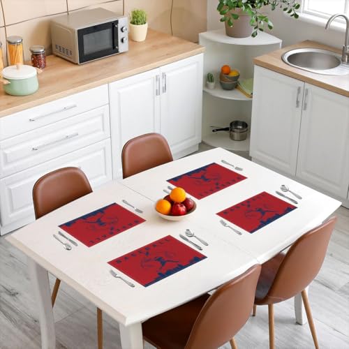 Erosebridal Baseball Place Mat Set 4 Piece Softball Placement Mats Sports Games Placemats Athlete City Silhouette Table Mats for Kitchen Dining Table, Red Dark Blue - color: Red Dark Blue