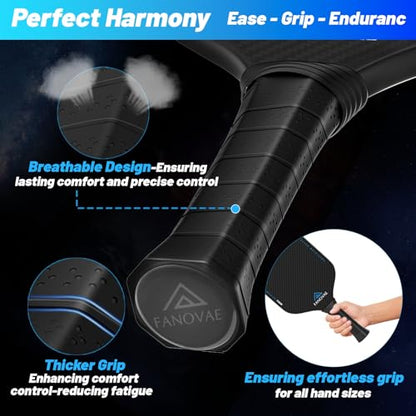 Carbon Fiber Pickleball Paddle, 3K Raw Carbon Fiber Surface, CAS, High Grit & Spin, 16MM PP Honeycomb Core, Ideal for Novice and Pro, Includes Paddle Cover&Eraser, Fanovae POWERMAX 3D