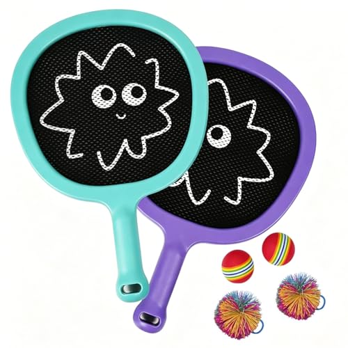 Racquet Paddle Bouncy Ball Play Set for Kids Adults Family Activities Rackets, Indoor Outdoor Play Games,Children’s Pool Beach Sport Toys(with 4 Balls) - color: 4-green