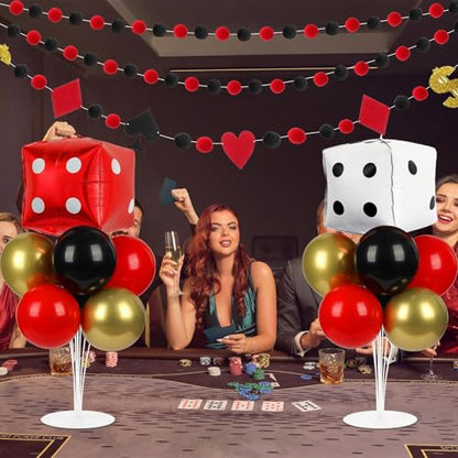 Naozinebi Casino Party Balloons Stand Kit 2 Sets with 2 Dice Foil Balloons Casino Night Theme Party Balloon Centerpiece for Tables for Poker Las Vegas Game Night Birthday Party Decorations - style: Casino