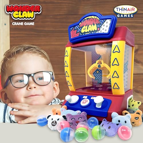 Thin Air Brands Wonder Claw Machine Crane Game for Kids - Arcade Style with 9 Stuffed Animal Prizes and 9 Balls, Sound Effects - Perfect Birthday Surprise Toy Grabber Arcade Game