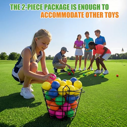 10L0L 2 Pack Metal Golf Ball Basket with Handle, Holds 50 Balls Each, Driving Range Practice Ball Bucket, Black (GolfBalls Not Included)