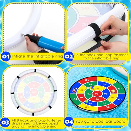 Lunmon Pool Dart Game Set 29 Inch Large Pool Game Toys Inflatable Floating Dart Board with Sticky Balls Swimming Water Indoor Outdoor Yard Playset, Summer Family Party Birthday Gift