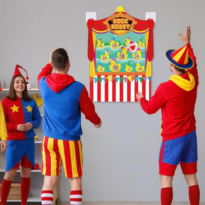 2 Pcs Dart Board with 12 Sticky Balls Theme Party Decorations Felt Cloth Toss Game for Family Games Birthday Party Outdoor Indoor Supplies(16.5 x 23.6 inches) - style: Circus Duck