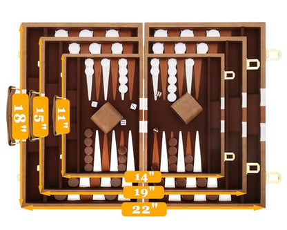 Backgammon Set - Classic Board Game with Premium Leather Case - Portable Travel Strategy Backgammon Game Set for Adults, Kids (18inch, Khaki) - color: Khaki, style: 18inch
