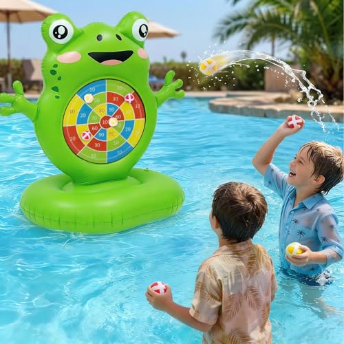 iShabao Kids Fun Pool Toys, Inflatable Frog Dart Board Toss Water Game, Pool Float, Beach Party Yard Outdoor Ball Play, Summer Swimming Toys for Kids Boys Girls Ages 4-12, Teens Adults Family