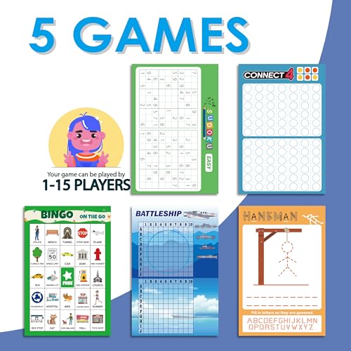 GRANDLMOON 5 Portable Travel Game Activities Pad On The Go Plane Trip Pen Pencil and Paper Game for Teens 6 x 9-inches (75 Sheets) Version 2 - size: 9X6