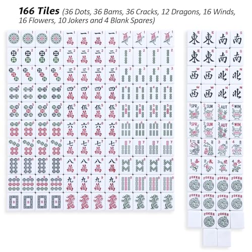 American Mahjong Game Set, 166 Light Green Tiles, 4 All-in-One Transparent Racks/Pushers, Complete Mahjong Tile Set, Light Blue Carrying Bag - color: Light Blue