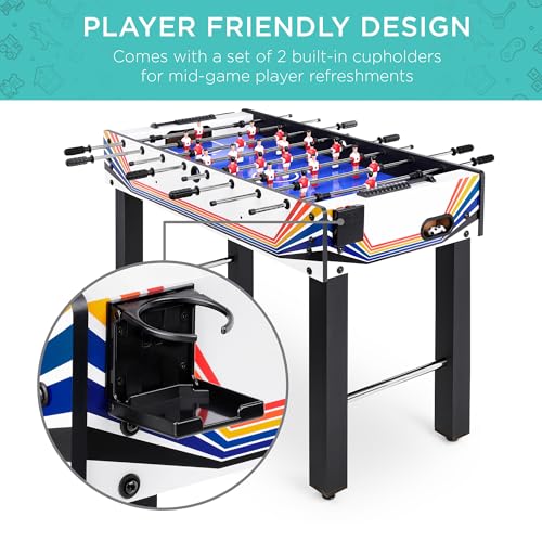 Best Choice Products Foosball Table for Kids and Adults, Game Room Soccer Game Table w/ 2 Balls, 2 Cup Holders, Ergonomic Handles, Chrome Finished Metal Bars - color: Blue/White Arcade