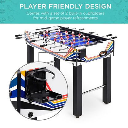 Best Choice Products Foosball Table for Kids and Adults, Game Room Soccer Game Table w/ 2 Balls, 2 Cup Holders, Ergonomic Handles, Chrome Finished Metal Bars - color: Blue/White Arcade