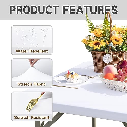 Square Fitted Table Cover Elastic Tablecloth Stretch Spandex Table Top Cover Table Topper Cap for Dining Kitchen Home Party White 34X34 Inch - color: White, size: 34" x 34" (Square)