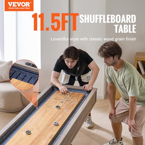 VEVOR Shuffleboard Table, 11.5 ft Shuffleboard for Family Game Rooms, 2 in 1 Shuffleboard and Bowling Combo Game Set, with Scratch-Resistant Playfield, Legs, 8 Pucks, Bowling Set, Wax, and Table Brush - size: 12ft