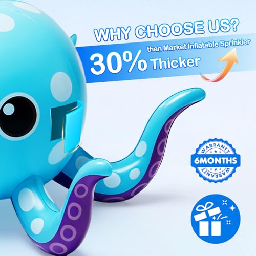 Sprinkler for Kids, Inflatable Octopus Water Toys with 6 Rings, Kids Sprinklers for Yard, Summer Outdoor Toys Backyard Water Spray Sprinkler Fun Toy for 3 4 5 6 7 8 Years and Up Boys Girls Gifts