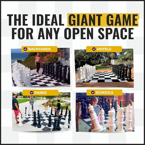 MegaChess Giant Chess Set Game with 37" Tall King - A Large Chess Set Yard Game for Families Looking for Outdoor Jumbo Games - 32 Large Pieces Made from Durable HDPE (Plastic Board Included)