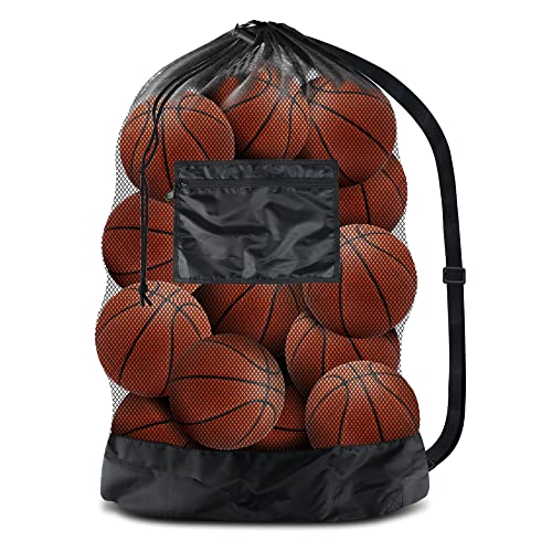 BROTOU Extra Large Mesh Ball Bag, Drawstring Socce Bag for Coach, Use for Basketball, Volleyball, Baseball, Mesh Equipmenbag with Adjustable and Portable Strap - size: 30" x 40"