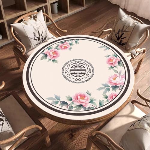 Round Mahjong Mat Silent and Noise Reduction Mahjong Tablecloth with Rubber Backing Large Play Mat for Poker, Card, Board, Tile Games(Creamy,85cm/33.46in) - color: Creamy, size: 85cm/33.46in