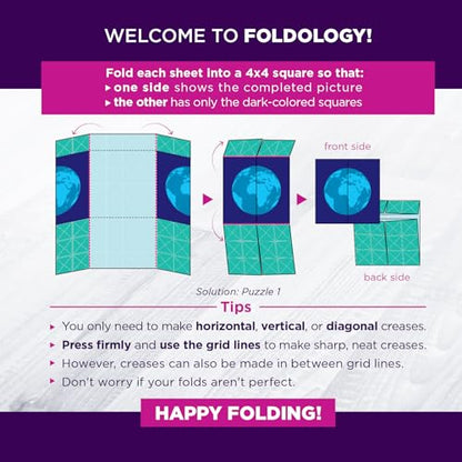 FOLDOLOGY - The Origami Puzzle Game! Brain Teasers for Tweens, Teens & Adults | Travel Game, STEM Toy | Fold the Paper, Complete the Picture | 100 Puzzles | Gift for Ages 10+
