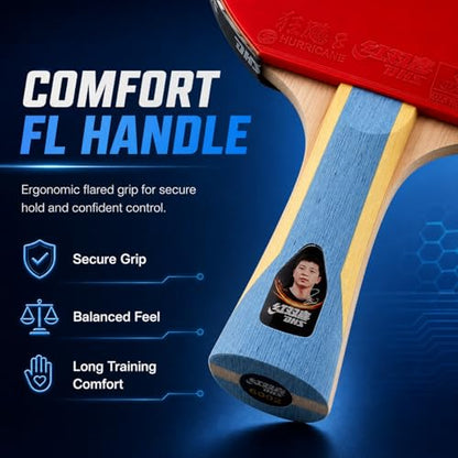 DHS Performance-Level Table Tennis Racket Professional Ping Pong Paddles with Hurricane Rubbers, Ideal for Advanced Offensive Players & Loop Control - color: Red