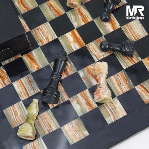 Marble Chess Set 15" Inches Black and Green with Storage Box and 2 Extra Queen Handmade Luxury Board Games for Adults, Ideal Marble Chess Board Game Set & Chess Pieces - color: Black & Green Onyx