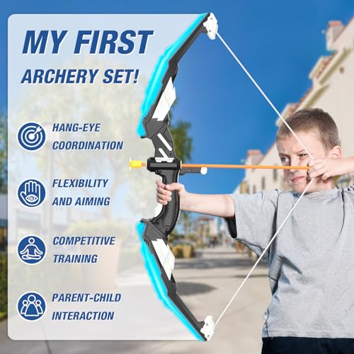 HYES 2 Pack Kids Bow and Arrow, LED Light Up Archery Set with 24 Suction Cup Arrows, Indoor Outdoor Sport Dinosaur Toys Gifts for 3 4 5 6 7 8 9 10 11 12 Year Old Boys Girls - size: 2 pack-led standing target