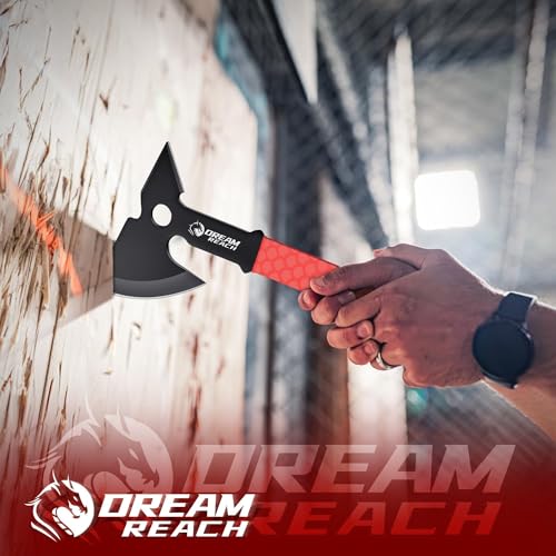 Dream Reach Throwing Axe Set - 3PCS Full Tang Throwing Hatchets with TPR Rubber Sleeve and Protective Sheaths for Recreation and Competition - color: Red Set of 3
