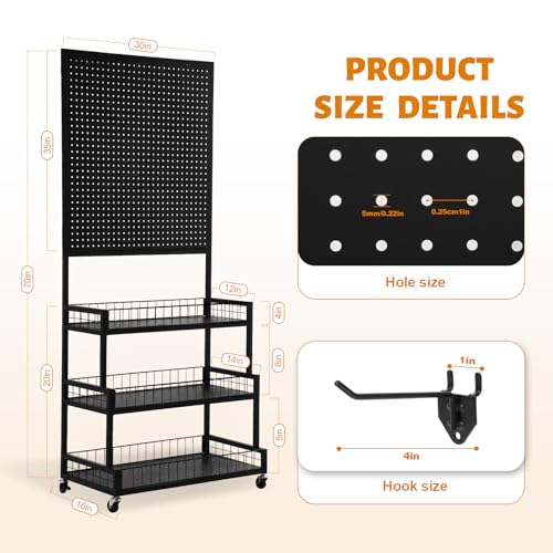 Eastern Tree 3 Tiers Metal Pegboard Display Stand with Pegboard Panel, Standing Pegboard Display Rack, Peg Board Panels, Art Display and Retail Display Stand with 20 Hooks - Black - color: Black