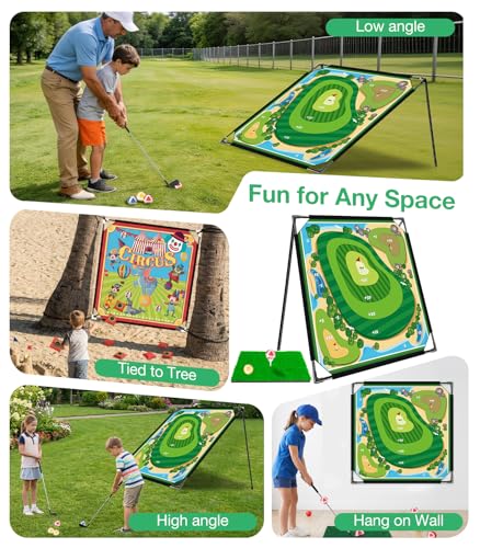 Golf Chipping Outdoor Game, 71'' x 71'' Portable Battle Golf Game Set, Double-Sided Hitting Mat for Indoor & Outdoor Family Fun, Great Gift for Adults, Juniors & Beginners (20 Sticky Balls)