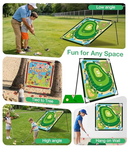 Golf Chipping Outdoor Game, 71'' x 71'' Portable Battle Golf Game Set, Double-Sided Hitting Mat for Indoor & Outdoor Family Fun, Great Gift for Adults, Juniors & Beginners (20 Sticky Balls)