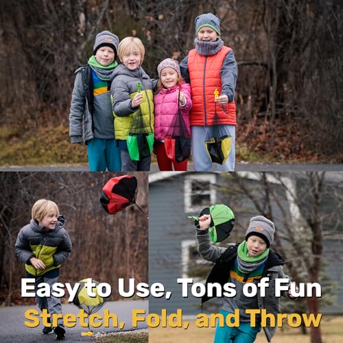 NUTTY TOYS Parachute Toys for Kids - Tangle Free Outdoor Flying Parachute Men, Top Indoor & Outside, 3 4 5 6 7 8 9 10 11 12 Year Old, Best Christmas Stocking Stuffers Idea 2026 Unique Boy & Girl Gifts - style: Red Yellow Green