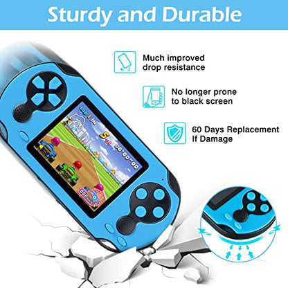 TaddToy 16 Bit Handheld Game for Kids Adults, 3.0'' Large Screen Preloaded 230 HD Classic Retro Video Games with USB Rechargeable Battery & 3 Game Cartridges for Birthday Gift for Kids 4-12 (Blue) - color: Blue
