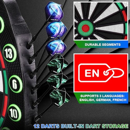 WIN.MAX Electronic Dart Board Soft Tip Dartboard Set LED Displays 3 Languages with 12 Darts 100 Tips Power Adapter - color: RED/GREEN WITH LIGHTS