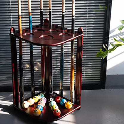 Pool Stick Holder Floor Stand, 10 Cues Solid Wood Billiard Pool Cue Rack, Pool Table Accessories (Mahogany) - color: Mahogany
