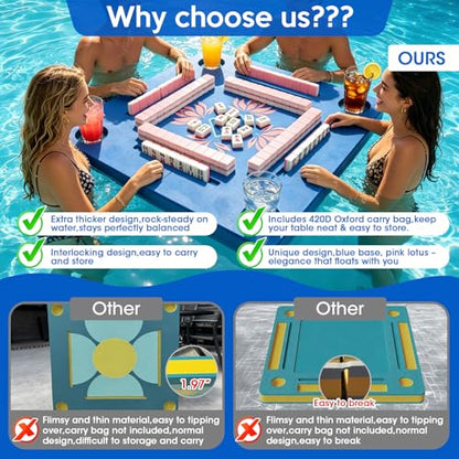 34Inch Foldable Floating Mahjong Table for Pool–Extra-Thick Float Board Water Game Tray Floater Mahjong Table Portable for Adults,Swimming Pool & Hot Tub,Poker,Card Games,Dominoes,Scrabble,Lake,Beach