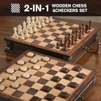 Peradix Magnetic Chess Set with 2 Built-in Storage Drawers, 15'' Wooden Strategy Board Games, 2 Extra Queens, Luxury Magnet Chess Game for Adults, Kids and Family Game Night, Gift Package - size: 15 Inches